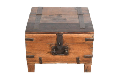 Antique Indian Teak Wood Iron Bound Pitara Chest