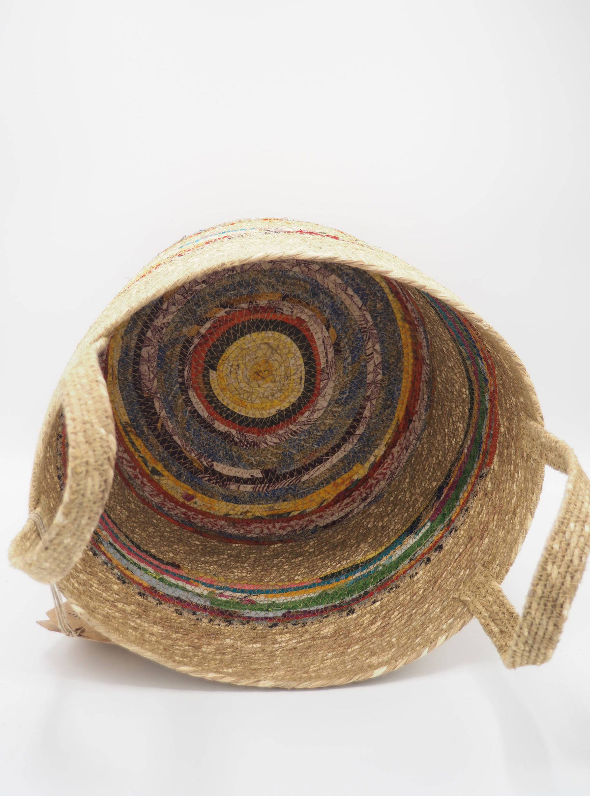 Munja And Reclaimed Fabric Eco Plant Pot Cover With Handles - Large