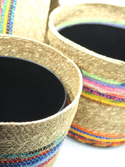 Munja And Reclaimed Fabric Eco Planter With Removable Metal Liner - Set Of 3
