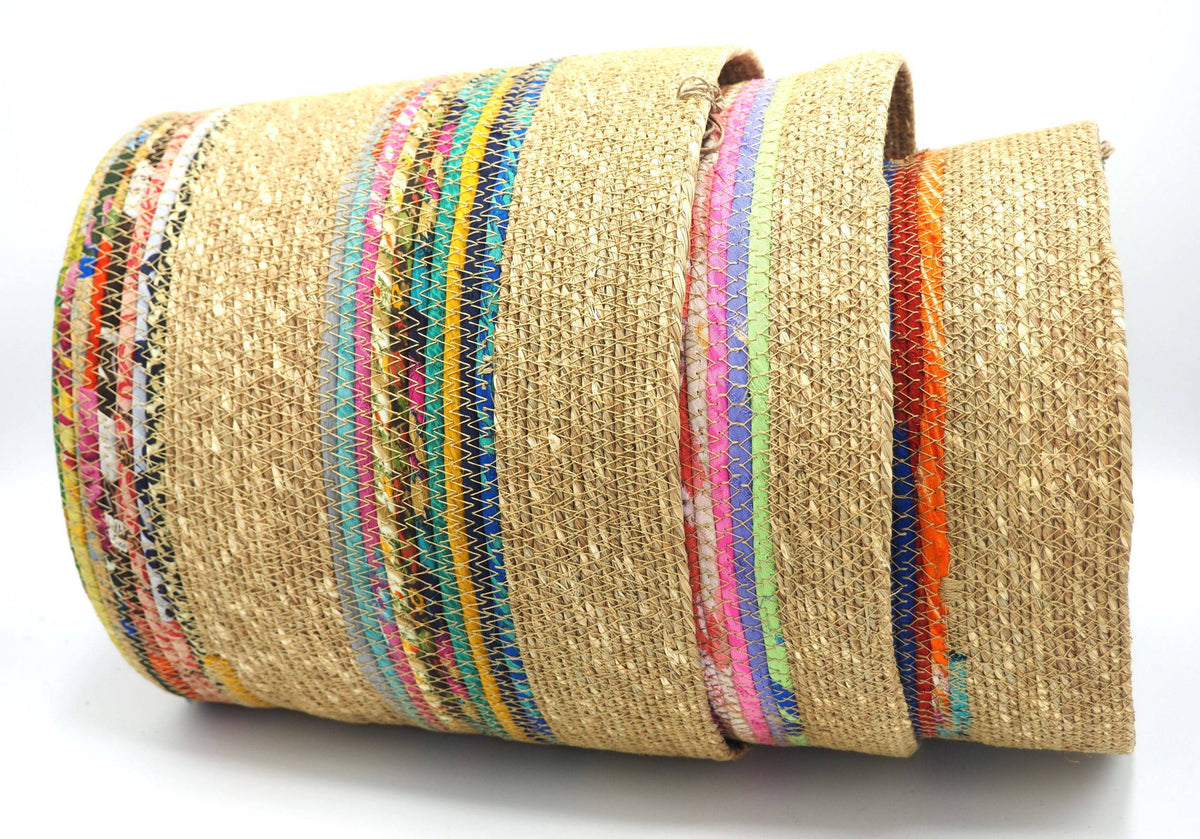 Munja And Reclaimed Fabric Eco Planter With Removable Metal Liner - Set Of 3