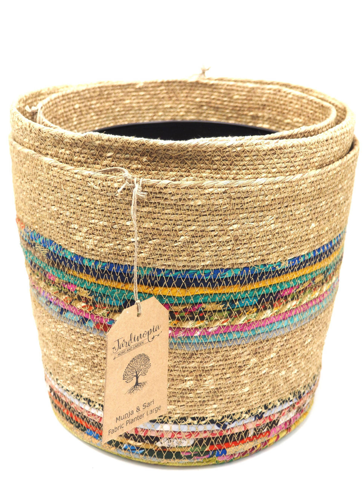 Munja And Reclaimed Fabric Eco Planter With Removable Metal Liner - Set Of 3