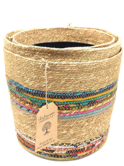Munja And Reclaimed Fabric Eco Planter With Removable Metal Liner - Set Of 3