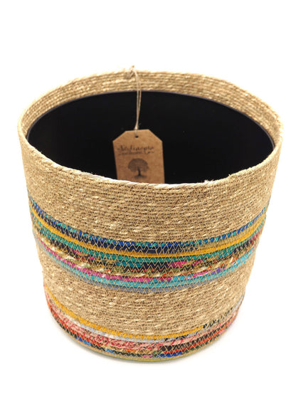 Munja And Reclaimed Fabric Eco Planter With Removable Metal Liner - Set Of 3