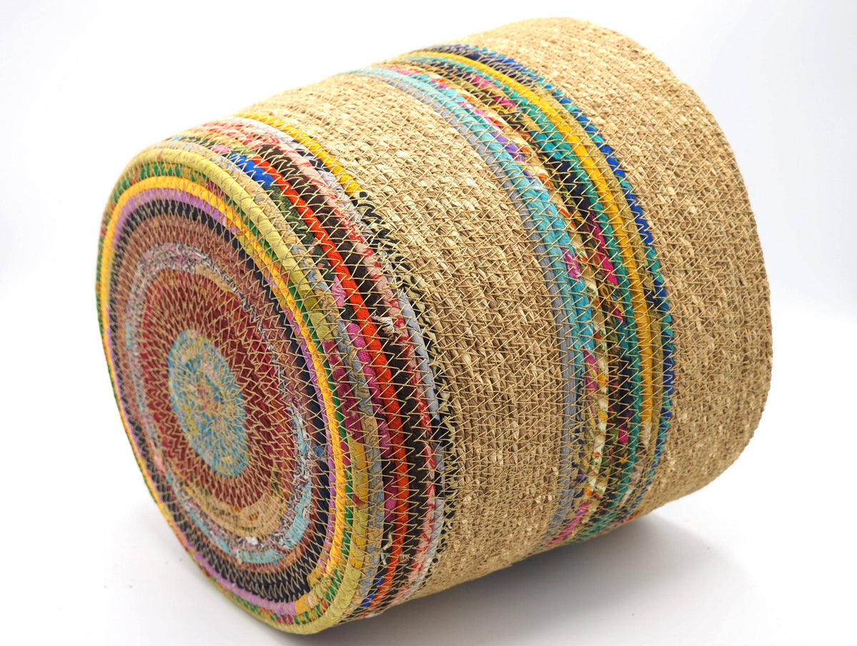 Munja And Reclaimed Fabric Eco Planter With Removable Metal Liner - Set Of 3
