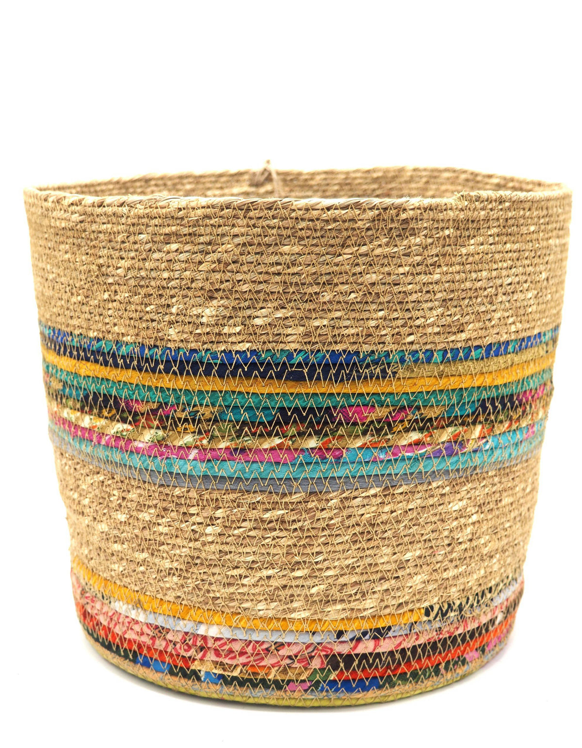 Munja And Reclaimed Fabric Eco Planter With Removable Metal Liner - Large