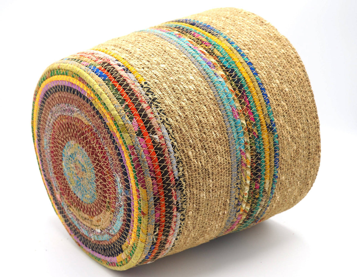 Munja And Reclaimed Fabric Eco Planter With Removable Metal Liner - Large