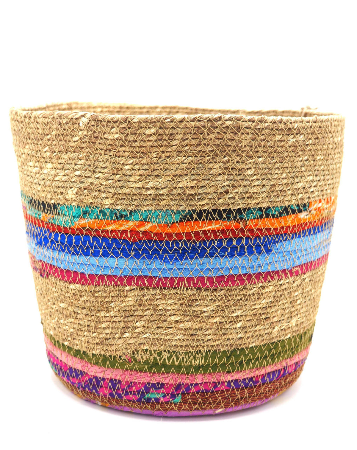 Munja And Reclaimed Fabric Eco Planter With Removable Metal Liner - Medium