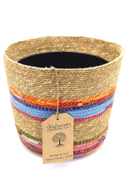 Munja And Reclaimed Fabric Eco Planter With Removable Metal Liner - Medium