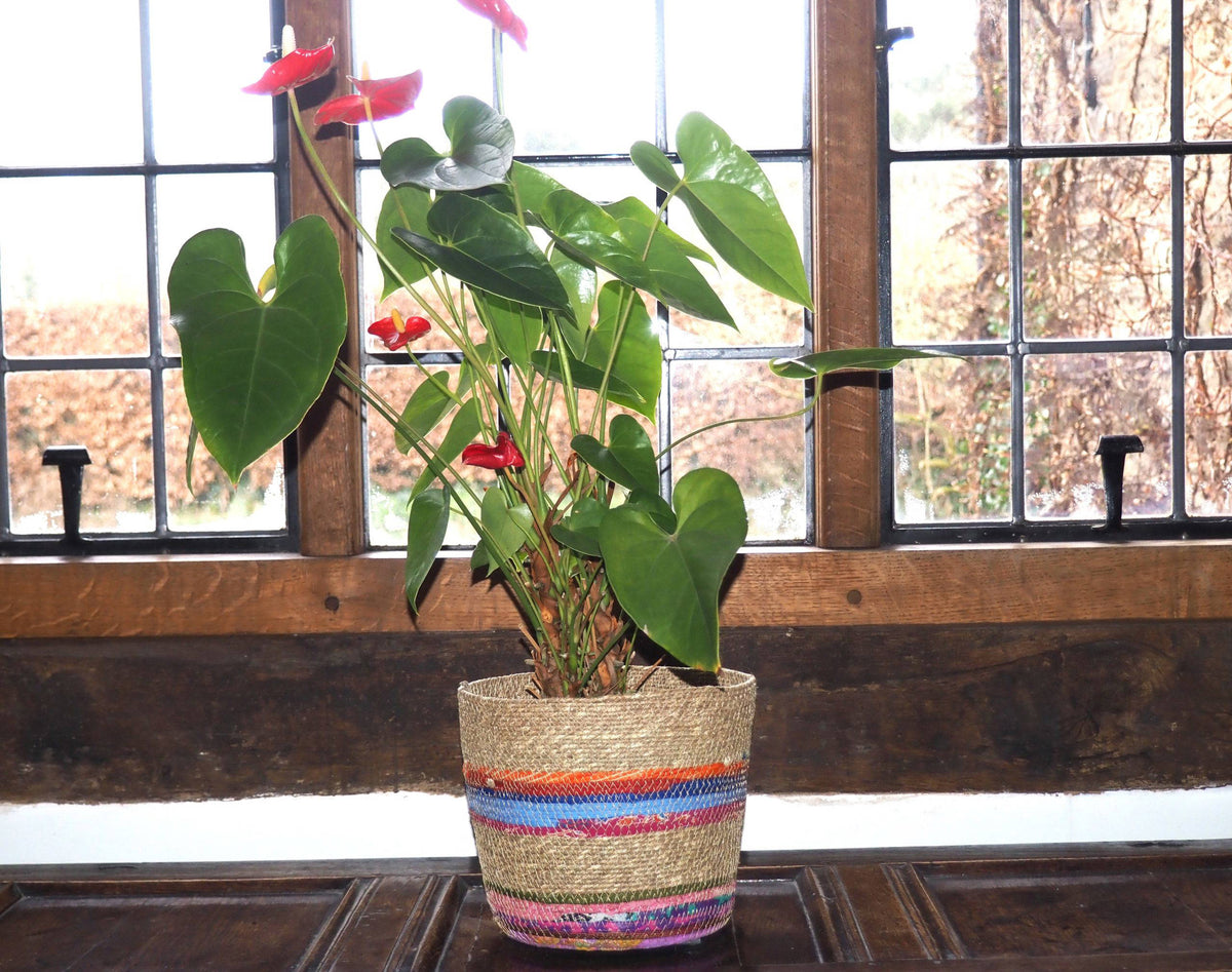 Munja And Reclaimed Fabric Eco Planter With Removable Metal Liner - Small