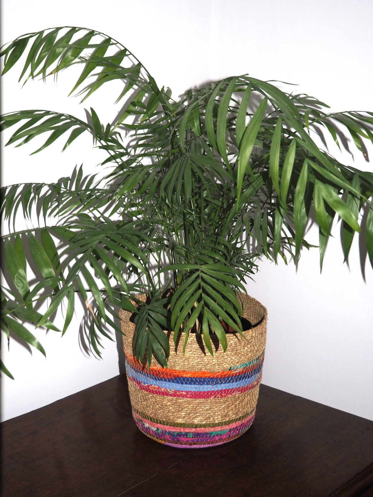 Munja And Reclaimed Fabric Eco Planter With Removable Metal Liner - Small