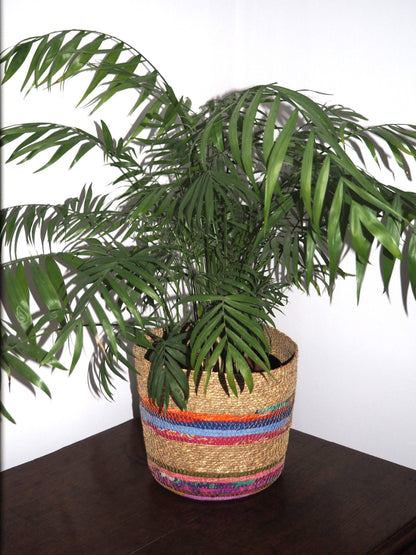 Munja And Reclaimed Fabric Eco Planter With Removable Metal Liner - Small