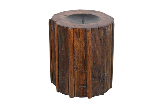 Antique Indian Painted Teak Wood Pillar Candle Base