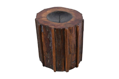 Antique Indian Painted Teak Wood Pillar Candle Base
