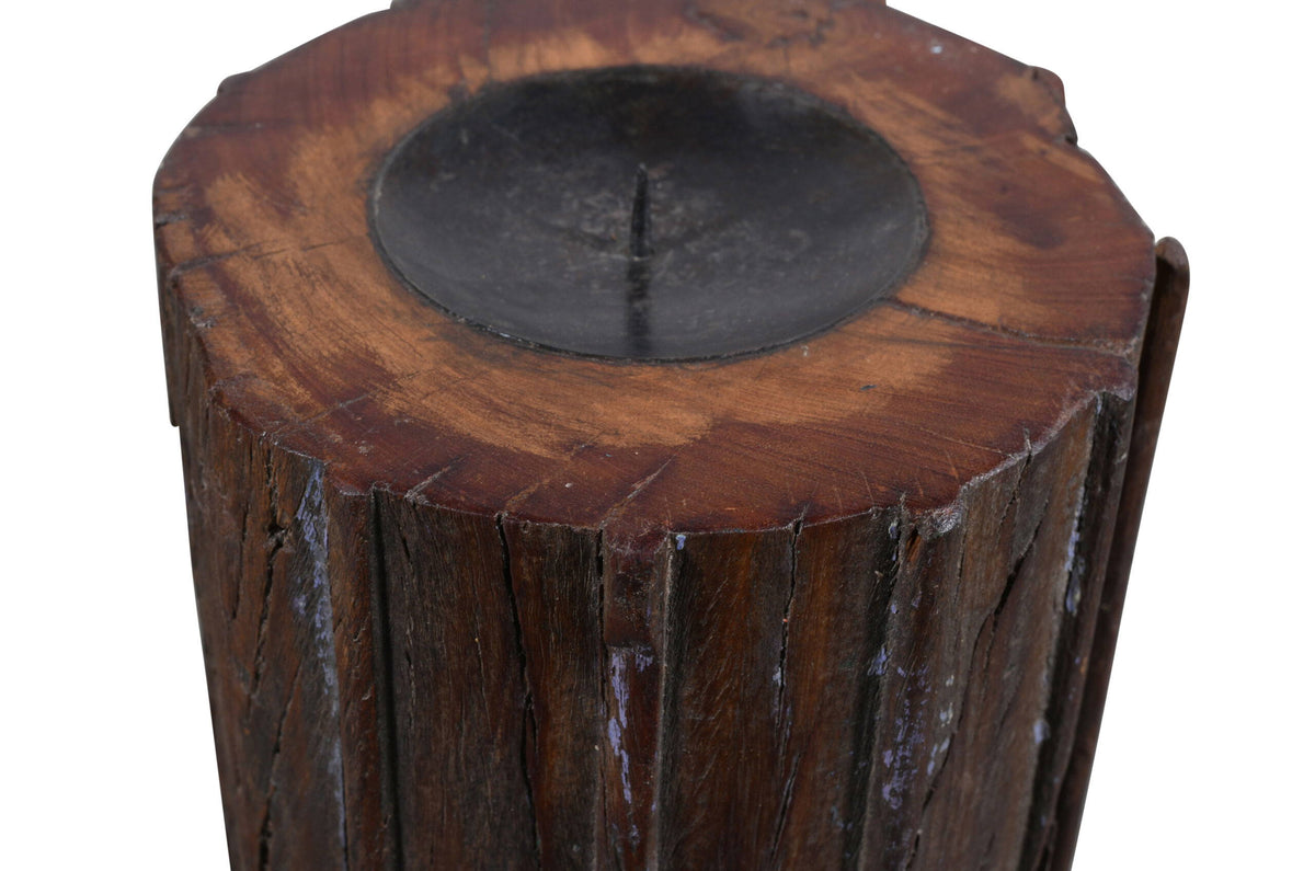 Antique Indian Painted Teak Wood Pillar Candle Base