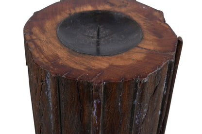 Antique Indian Painted Teak Wood Pillar Candle Base