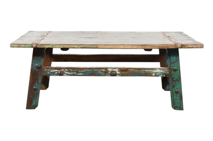 Antique Indian Painted Teak Wood Thakat Coffee Table