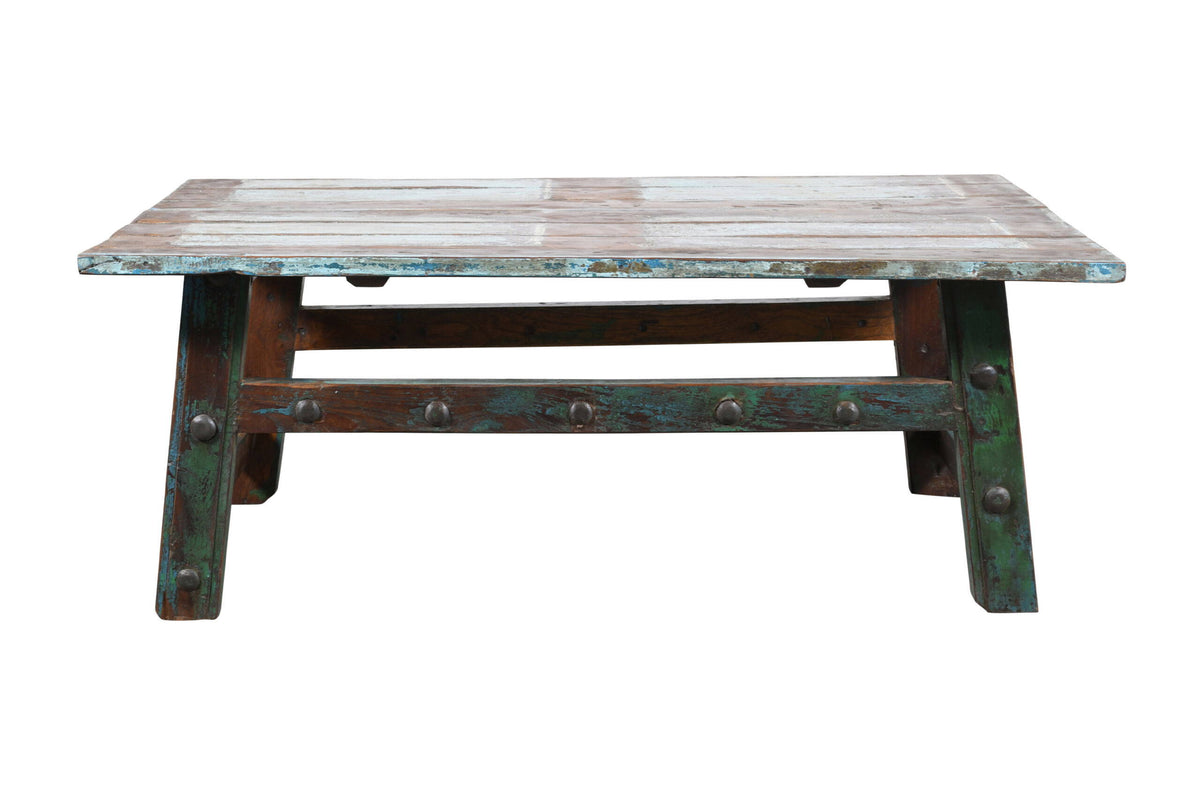 Antique Indian Painted Teak Wood Thakat Coffee Table