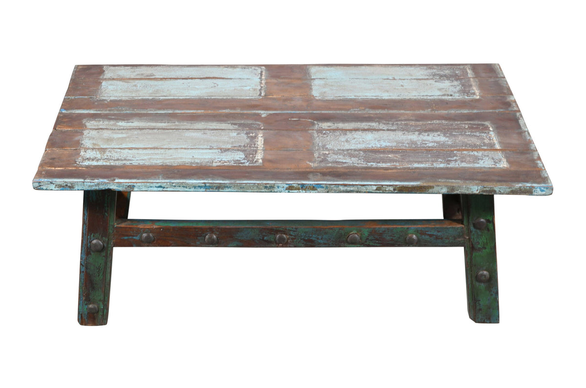 Antique Indian Painted Teak Wood Thakat Coffee Table