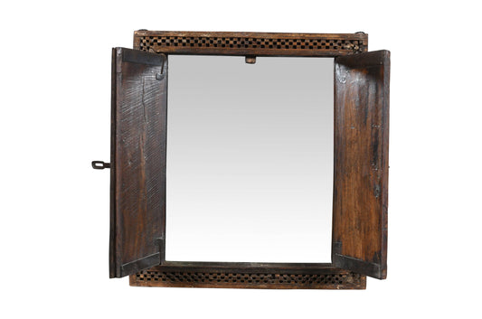 Fine Antique Indian Teak Wood Shutter Window Mirror