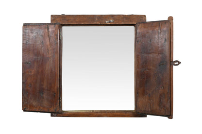 Fine Antique Indian Teak Wood Shutter Window Mirror