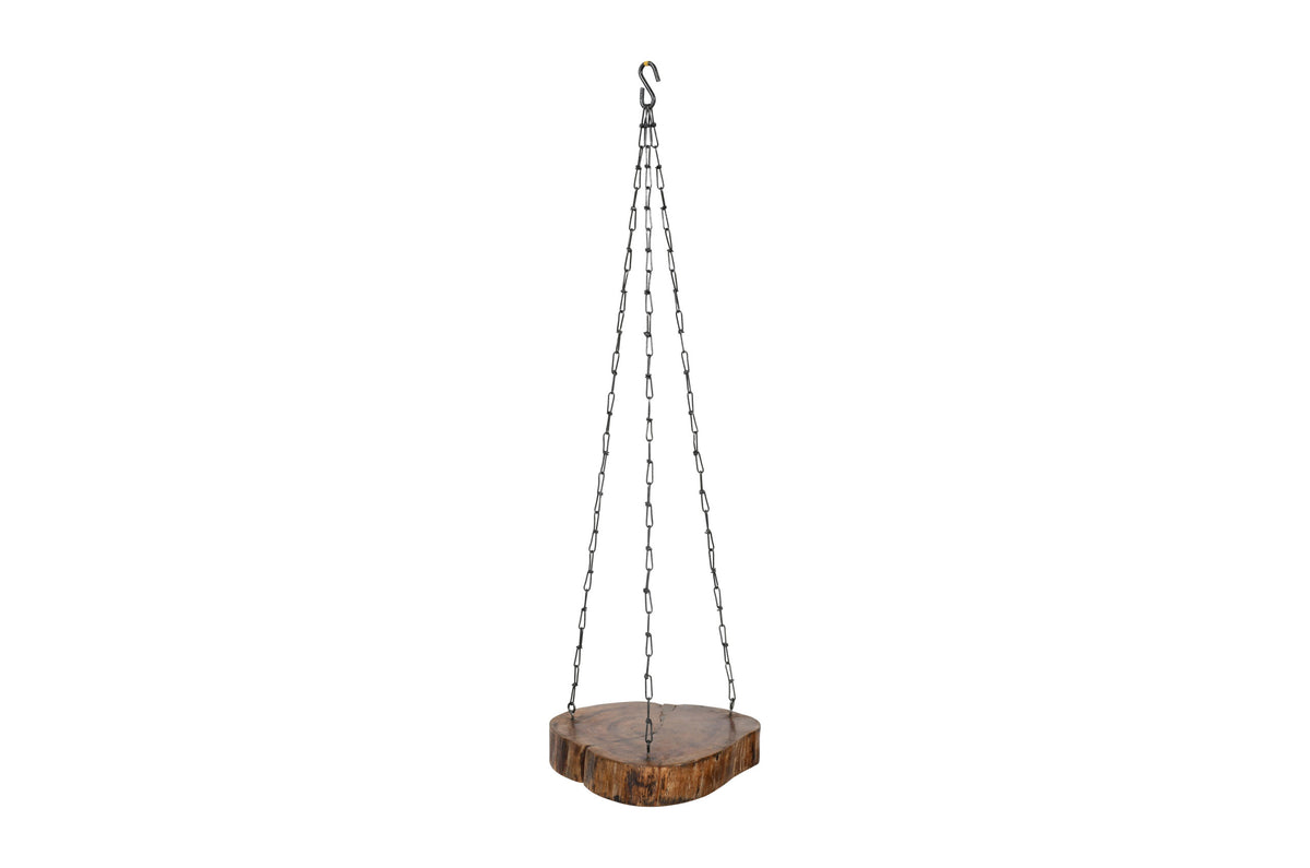 Reclaimed Indian Hard Wood Hanging Planter Base With Iron Chain & S Hook.