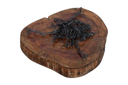 Reclaimed Indian Hard Wood Hanging Planter Base With Iron Chain & S Hook.