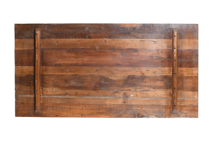 Reclaimed Indian Painted Teak Wood Trestle Table And Top, Supported By A Solid Blacksmith Made Heavyweight Trestle Pair