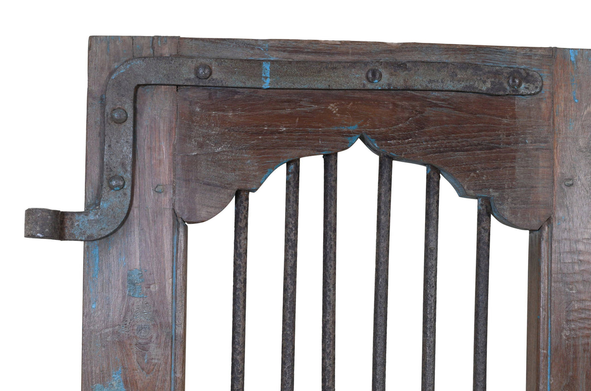 Antique Indian Painted Teak Wood Jali Door Garden Gate Pair