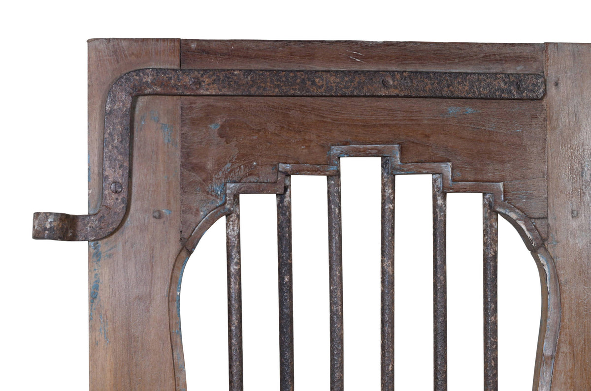 Antique Indian Painted Teak Wood Jali Door Garden Gate Pair