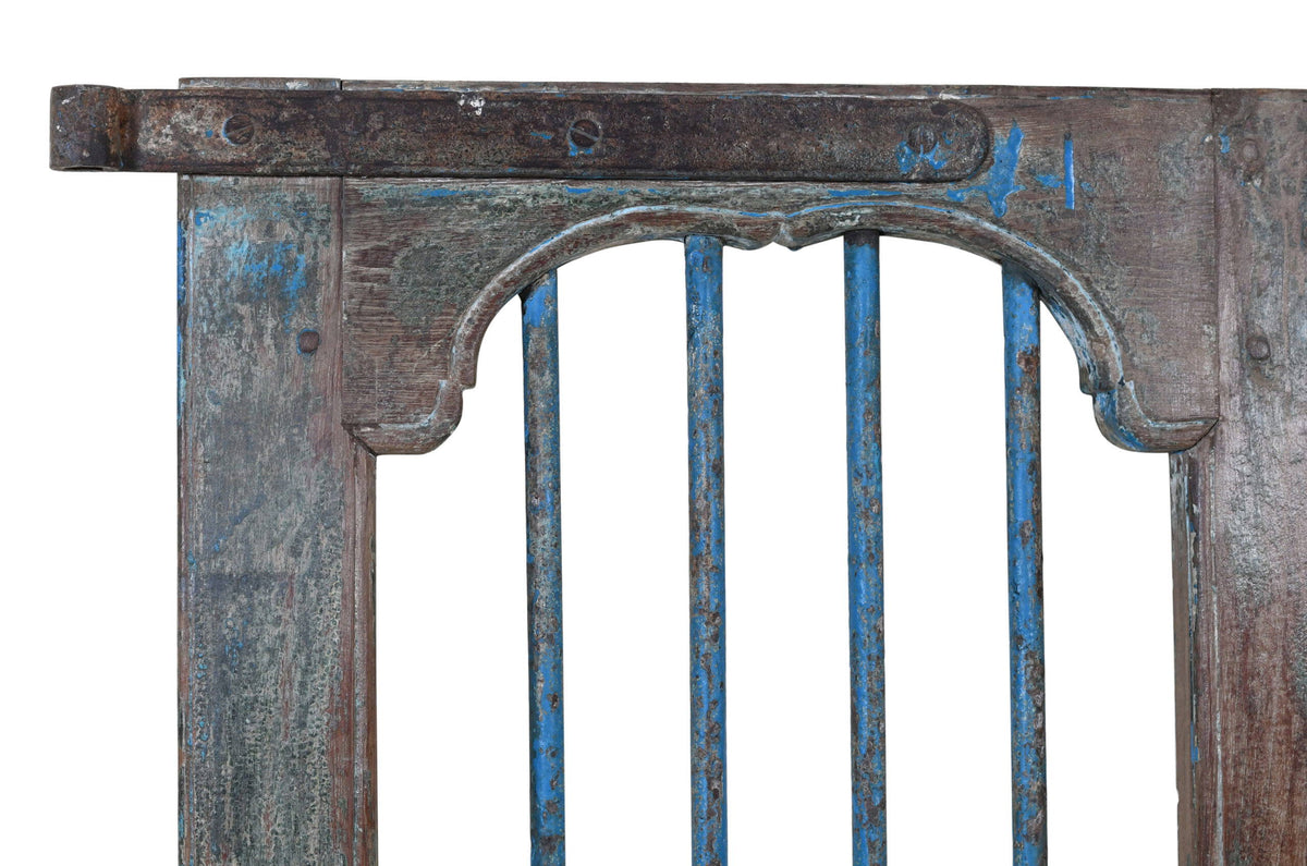 Antique Indian Painted Teak Wood Jali Door Garden Gate Pair