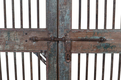 Antique Indian Painted Teak Wood Jali Door Garden Gate Pair
