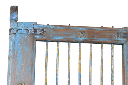 Antique Indian Painted Teak Wood Jali Door Garden Gate Pair