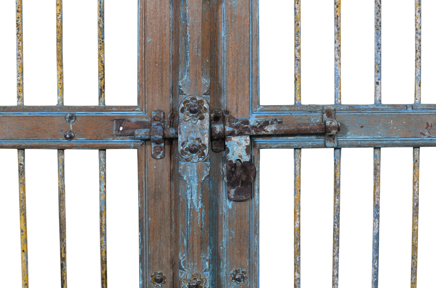 Antique Indian Painted Teak Wood Jali Door Garden Gate Pair