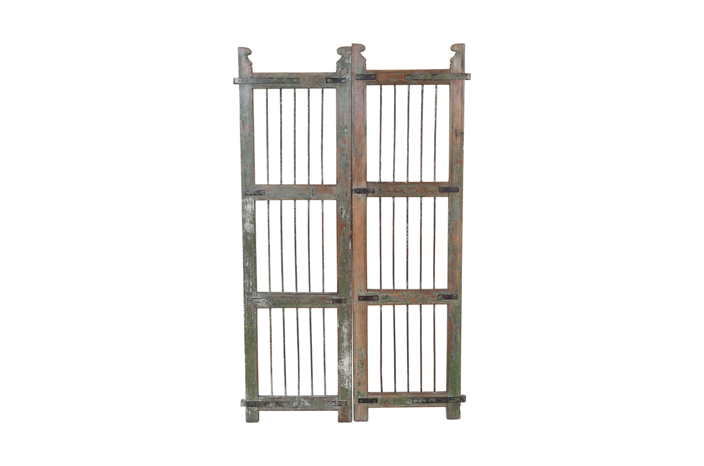 Antique Indian Painted Teak Wood Jali Door Garden Gate Pair