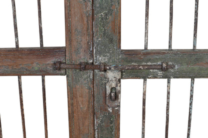 Antique Indian Painted Teak Wood Jali Door Garden Gate Pair