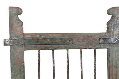 Antique Indian Painted Teak Wood Jali Door Garden Gate Pair