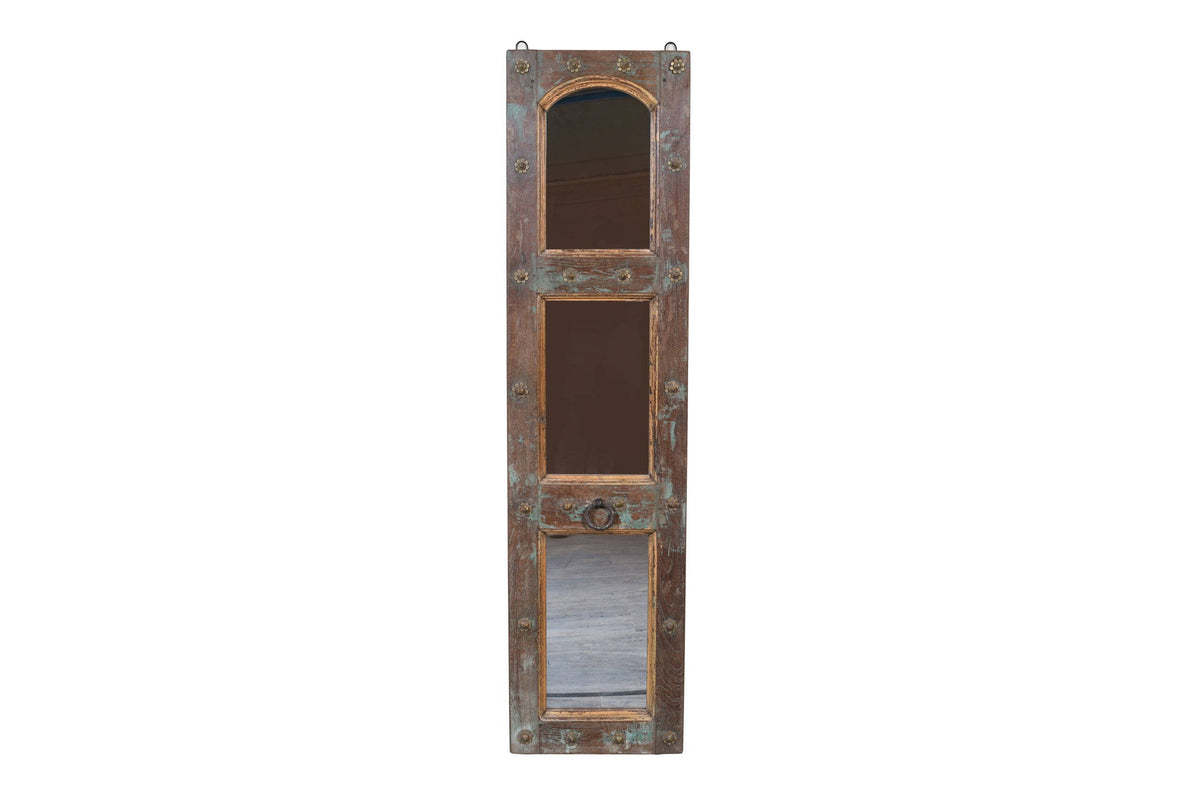 Antique Indian Painted Teak Wood Jali Door Mirror Garden Or Home