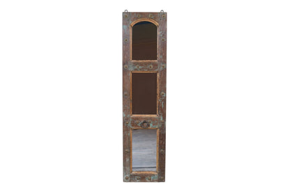 Antique Indian Painted Teak Wood Jali Door Mirror Garden Or Home