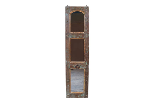 Antique Indian Painted Teak Wood Jali Door Mirror Garden Or Home