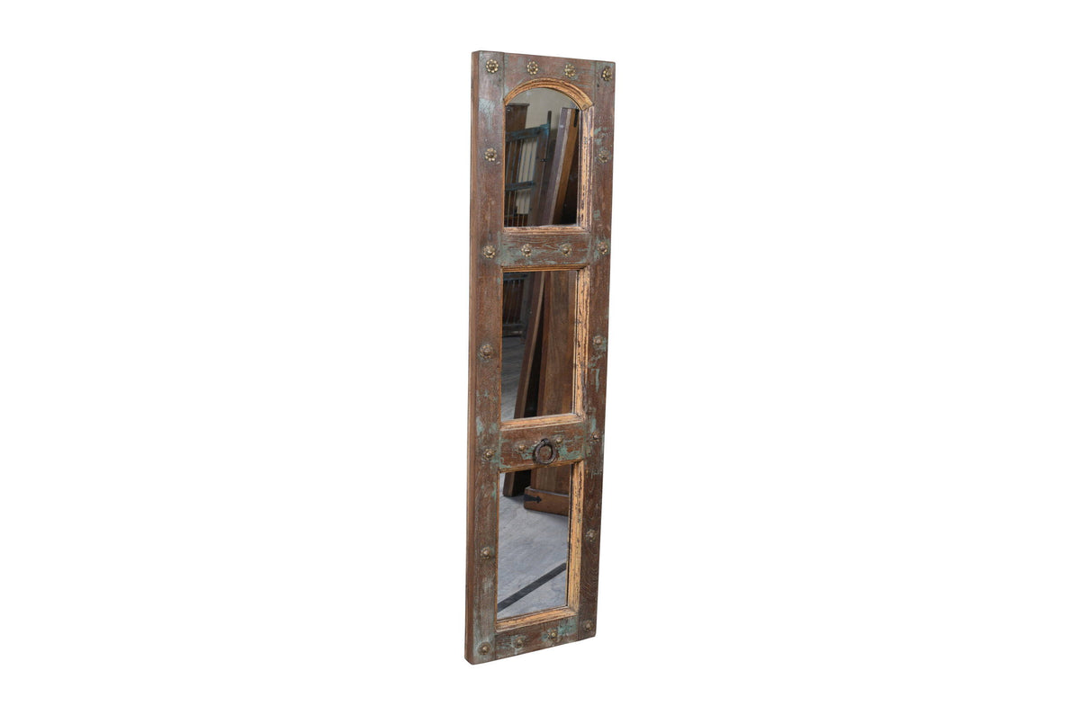 Antique Indian Painted Teak Wood Jali Door Mirror Garden Or Home