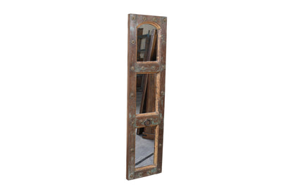 Antique Indian Painted Teak Wood Jali Door Mirror Garden Or Home