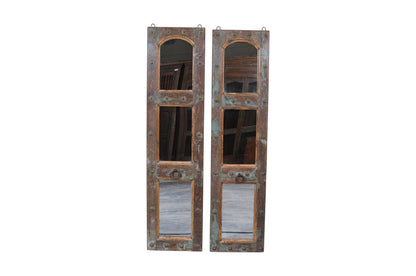 Antique Indian Painted Teak Wood Jali Door Mirror Garden Or Home