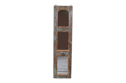 Antique Indian Painted Teak Wood Jali Door Mirror Garden Or Home