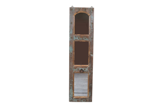 Antique Indian Painted Teak Wood Jali Door Mirror Garden Or Home
