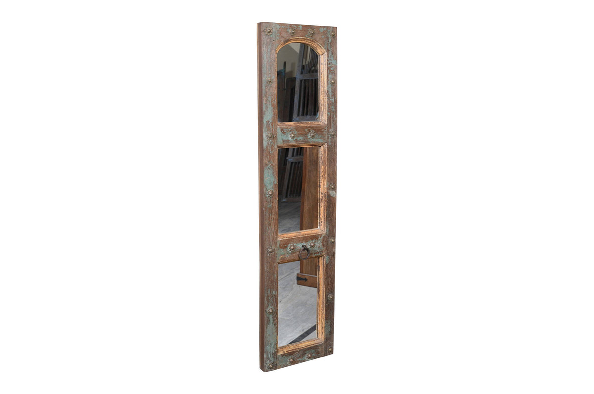 Antique Indian Painted Teak Wood Jali Door Mirror Garden Or Home