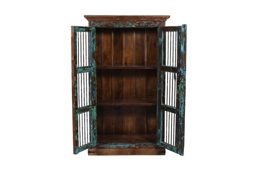 Vintage Indian Teak Wood Pinjara Cabinet For Kitchen Or Home