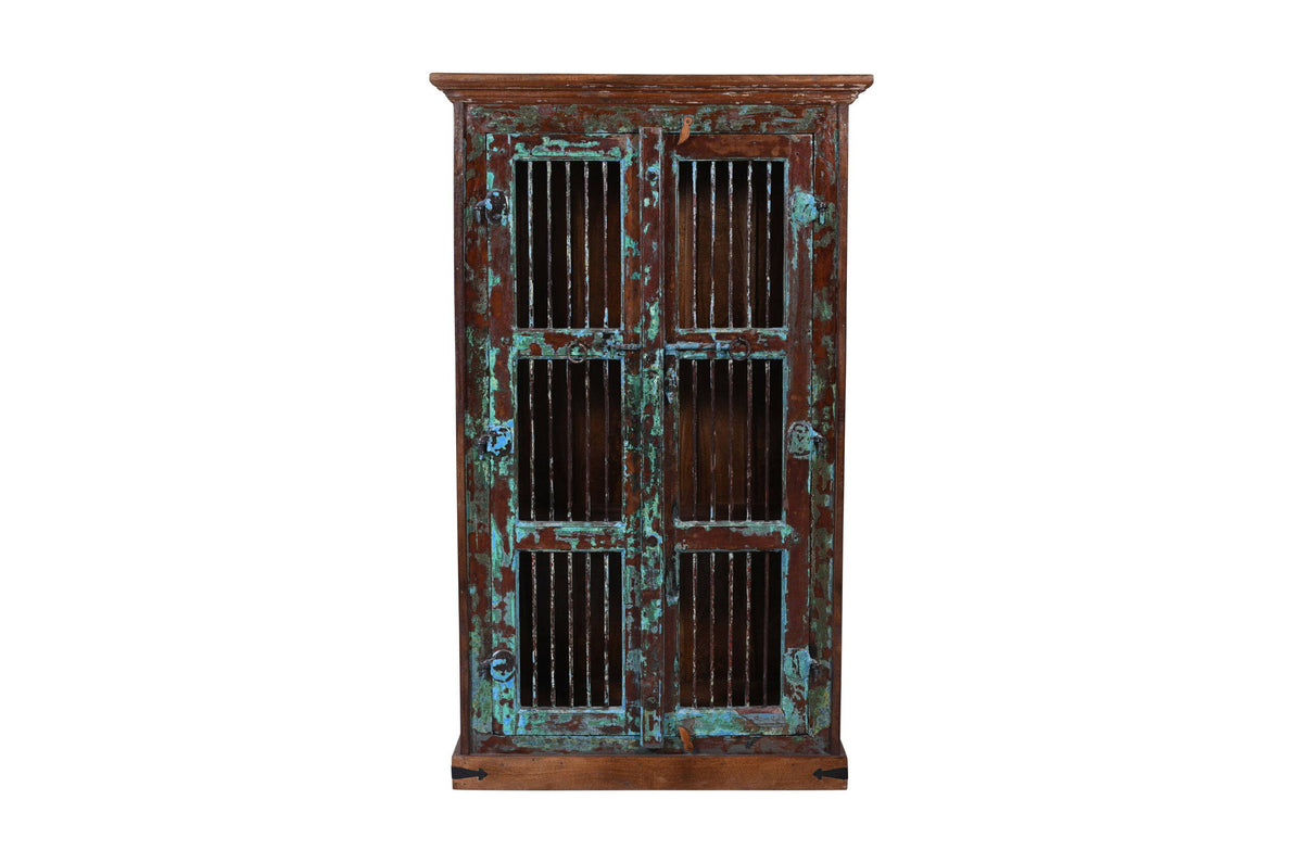 Vintage Indian Teak Wood Pinjara Cabinet For Kitchen Or Home