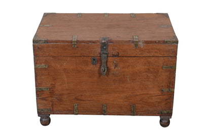 Antique Indian Teak Wood Travel Chest Or Coffee Table