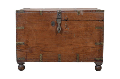 Antique Indian Teak Wood Travel Chest Or Coffee Table