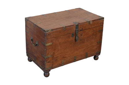 Antique Indian Teak Wood Travel Chest Or Coffee Table